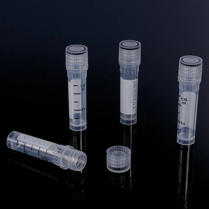 Viales criogénicos-1.5 ml (47,5 mm, autónomos), con área de escritura y marcas de graduación negras